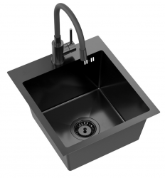 Quadri Dixton 40 set s črnim inox pomivalnim koritom z nano pvd 400x450 mm z luknjo za pipe na površini in Quadri Bristol kuhinjsko pipo