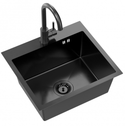 Quadri Dixton 50 Set met zwarte Nano PVD RVS pomivalno korito 500x450 mm z odprtino za pipo in črno kuhinjsko pipo Coventry