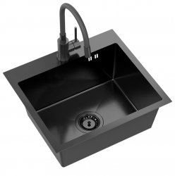 Quadri Dixton 50 Set met zwart Nano PVD RVS umivalnik 500x450 mm met kraangat opbouw en Bristol črna kuhinjska pipa
