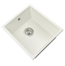 GraniteMy Universele granieten witte spoelbak 34x40 cm, wit, opbouw, onderbouw en vlakbouw, met roestvrijstalen plug 1208967107