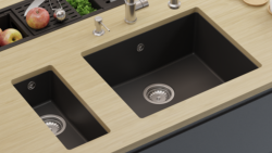 GraniteMy Universele granieten zwarte spoelbak 55x40 cm črna, za vgradnjo na pult, pod vgradnjo in za vgradnjo v ravnino s pultom, z nerjavečim jeklenim čepom 1208967108
