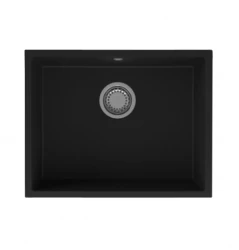 GraniteMy Universele granieten zwarte spoelbak 55x40 cm črna, za vgradnjo na pult, pod vgradnjo in za vgradnjo v ravnino s pultom, z nerjavečim jeklenim čepom 1208967108