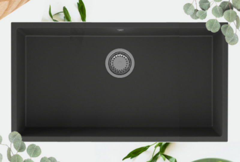 GraniteMy Universele granieten grote zwarte spoelbak 74x40 cm črna nadgradna, podgradna in ravninska vgradnja z inox čepom 1208967110