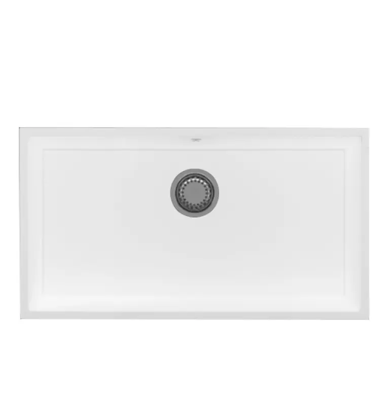 GraniteMy Universele grote witte granieten spoelbak 74x40 cm wit, opbouw, onderbouw en vlakbouw met RVS plug 1208967111