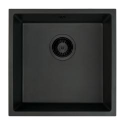 GraniteMy Universele granieten zwarte spoelbak 40x40 cm črna vgradna, podpultna in poravnana montaža z črnim zamaškom 1208967112