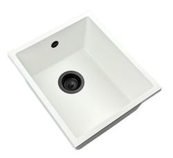 GraniteMy Universele granieten witte spoelbak 34x40 cm, wit, opbouw, onderbouw en vlakbouw met črni čep 1208967147