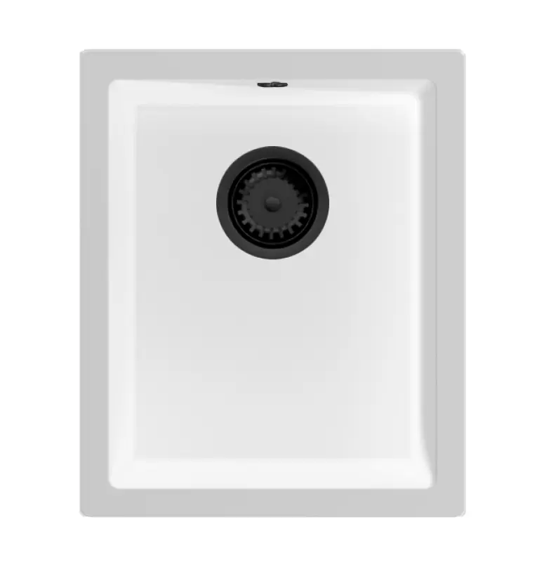 GraniteMy Universele granieten witte spoelbak 34x40 cm, wit, opbouw, onderbouw en vlakbouw met črni čep 1208967147