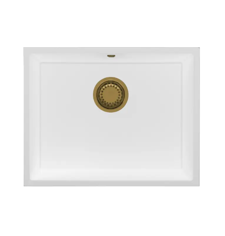 GraniteMy Universele granieten witte spoelbak 55x40 cm, bela, za nadgradnjo, vgradnjo in poravnano montažo z zlato odtočno zaporo 1208967155