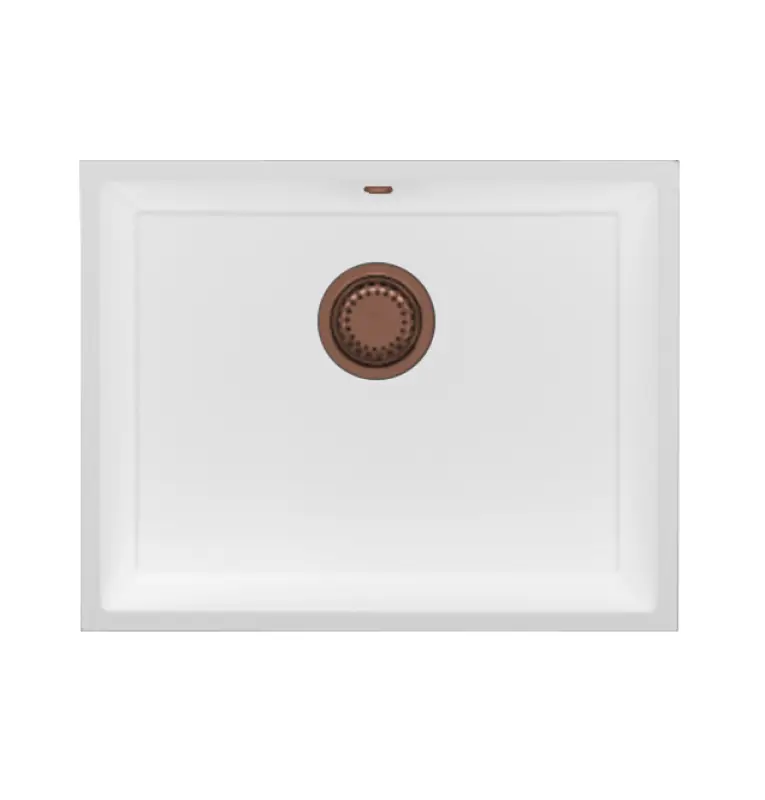 GraniteMy Universele granieten witte spoelbak 55x40 cm bel opbouw, podgradnja in ploskovna vgradnja z bakrenim čepom 1208967156