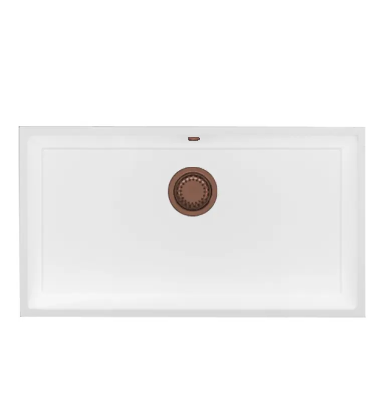 GraniteMy Universele grote witte granieten spoelbak 74x40 cm wit inbouw, onderbouw en vlakbouw met koperen plug 1208967162
