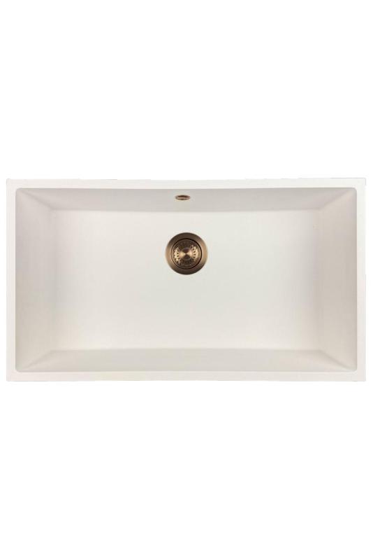 GraniteMy Universele grote witte granieten spoelbak 74x40 cm wit inbouw, onderbouw en vlakbouw met koperen plug 1208967162