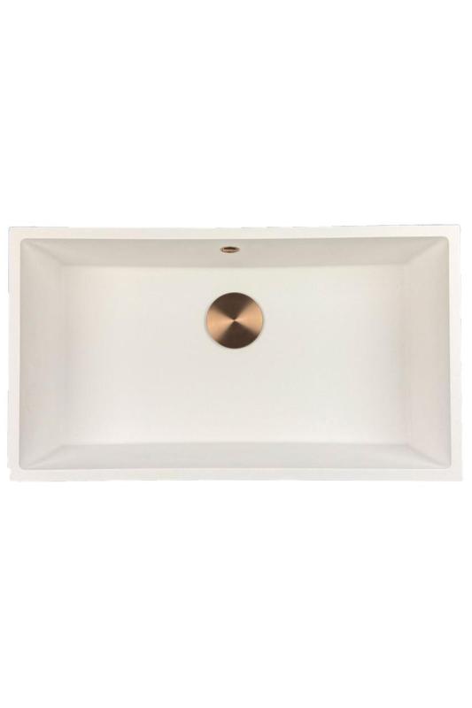 GraniteMy Universele grote witte granieten spoelbak 74x40 cm wit inbouw, onderbouw en vlakbouw met koperen plug 1208967162