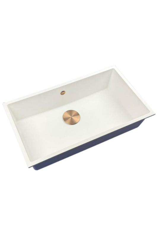 GraniteMy Universele grote witte granieten spoelbak 74x40 cm wit inbouw, onderbouw en vlakbouw met koperen plug 1208967162