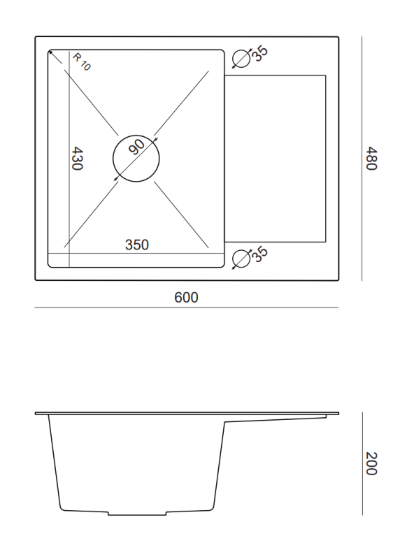 Quadri Dixton 80 črna PVD Nano nerjaveče jeklo pomivalno korito 600x480 mm z obrnljivim odcejalnikom 1208967197