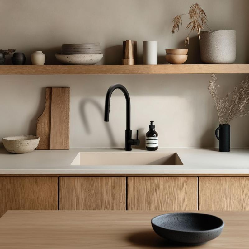 GraniteMy Universele granieten beige zand spoelbak 40x40 cm opbouw, onderbouw in ravna vgradnja s bakrenim zamaškom 1208967210