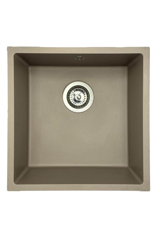 GraniteMy Universele granieten taupe spoelbak 40x40 cm opbouw, onderbouw en vlakbouw met rvs plug 1208967211