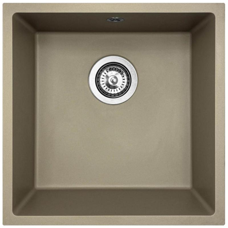 GraniteMy Universele granieten taupe spoelbak 40x40 cm opbouw, onderbouw en vlakbouw met rvs plug 1208967211