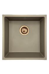 GraniteMy Universele granieten taupe spoelbak 40x40 cm voor opbouw, onderbouw en vlakbouw met koper plug 1208967214