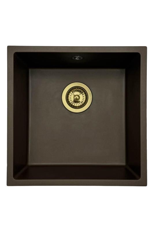 GraniteMy Universele granieten cafésink 40x40 cm voor opbouw, onderbouw en vlakbouw met afvoerplug 1208967218