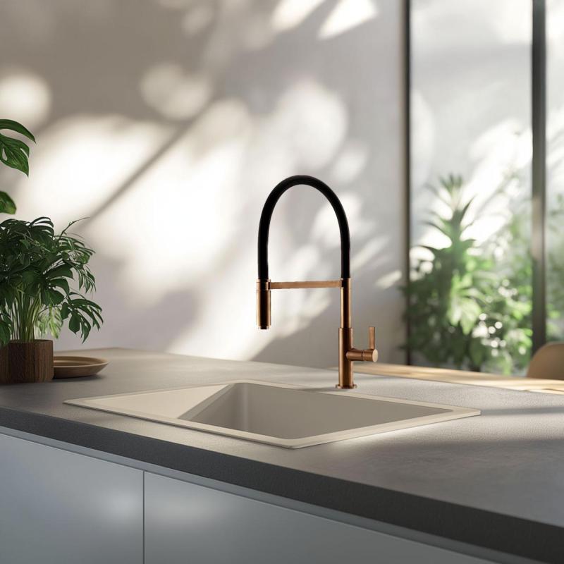 GraniteMy Universele granieten beige zand spoelbak 50x40 cm voor opbouw, onderbouw en vlakbouw met koperen plug 1208967221