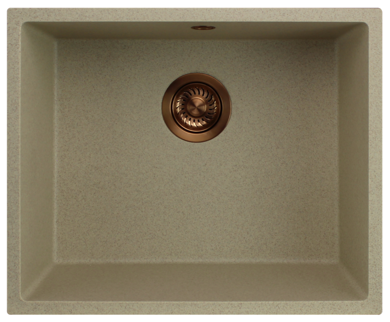 GraniteMy Universele granieten beige zand spoelbak 50x40 cm voor opbouw, onderbouw en vlakbouw met koperen plug 1208967221