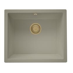 GraniteMy Universele granieten taupe spoelbak 50x40 cm opbouw, onderbouw en vlakbouw met gout plug 1208967226