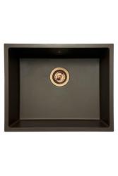 GraniteMy Universele granieten cafésgootsteen 50x40 cm voor opbouw, onderbouw en vlakbouw met koperen plug 1208967229