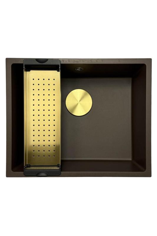 GraniteMy Universele granieten cafésgootsteen 50x40 cm opbouw, onderbouw en vlakbouw met gootplug 1208967230