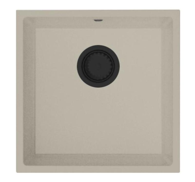 GraniteMy Universele granieten beige zand spoelbak 40x40 cm opbouw, onderbouw en vlakbouw met črnim čepom 1208967232