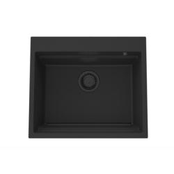 GraniteMy Steam granitno pomivalno korito 56x48 cm črno nadgradno z črnim čepom, vključno z dodatki 1208967233