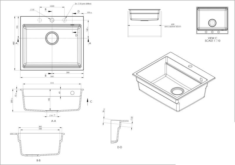 GraniteMy Steam granitno pomivalno korito 56x48 cm črno nadgradno z črnim čepom, vključno z dodatki 1208967233
