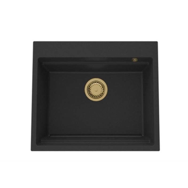 GraniteMy parna granitna pomivalno korito 56x48 cm črna nadgradnja z zlato odtočno čepko vključno z dodatki 1208967235
