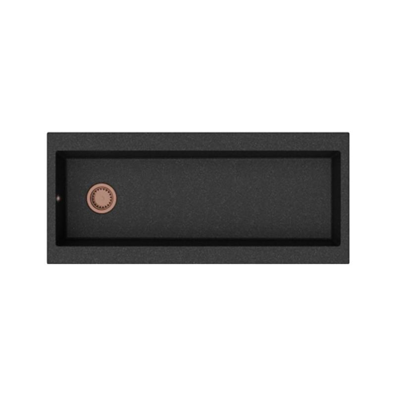 GraniteMy Trog granitna zelo velika črna pomivalna korita 116x50 cm črna nadgradnja z odprtino za pipo z bakrenim čepom 1208967238