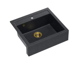 Quadri Farmhouse rustieke inbouw of opbouw granieten spoelbak antraciet met gouden plug 595x540mm 1208967267
