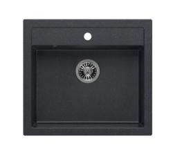 Quadri Boerderij landelijke inbouw of opbouw granieten spoelbak antraciet met roestvrijstalen plug 595x540mm 1208967269