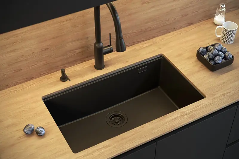 Quadri Newport II velika in globoka pomivalna korito granit nadgradna in podgradna siva pomivalno korito 76x45cm z inox čepom 1208967272