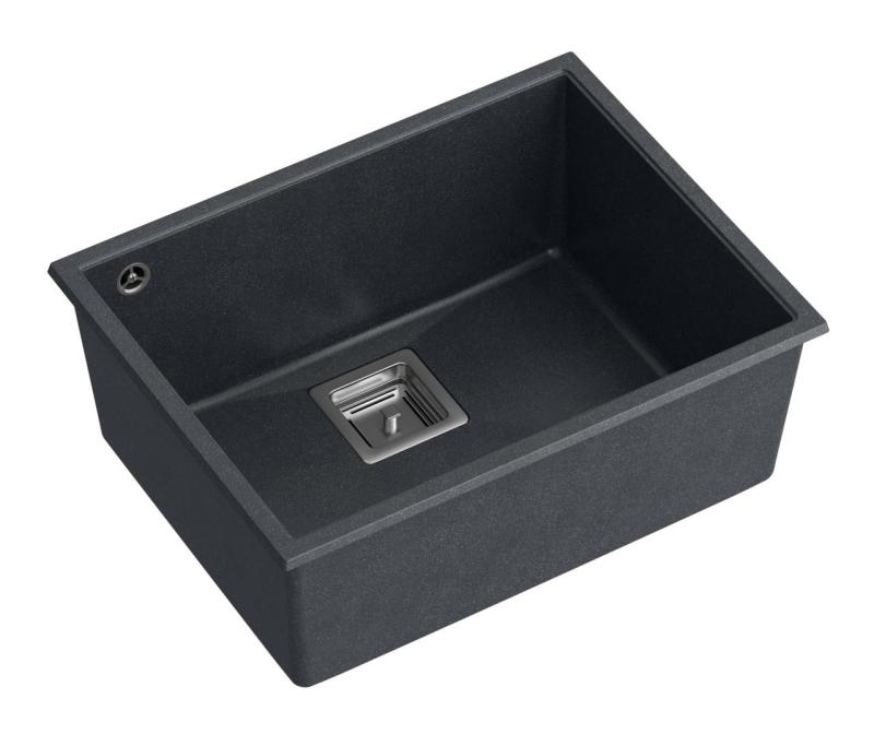 Quadri Quadrangle antracitni granitni podgradni pomivalno korito 55x42cm z inox čepom 1208967273