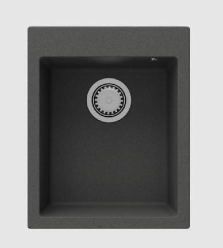 GraniteMy granieten spoelbak Bremen 40x50 cm zwart, voor opbouw, onderbouw en vlakbouw, met kraangatbank en roestvrijstalen plug 1208967278