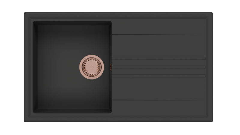GraniteMy Vesi granitna nadgradna črna pomivalna korita 86x50cm z odcejevalnikom, preoblikovana s bakrenim čepom 1208967290