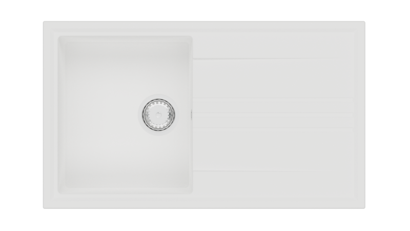 GraniteMy Vesi granitni nadgradni beli umivalnik 86x50cm z odcejevalnikom, reverzibilnim z nerjavečim čepom 1208967291