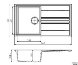GraniteMy Vesi plitev granitni nadgradni beli pomivalni korito 86x50cm z odcejalnikom, reverzibilen, z bakrenim čepom 1208967294