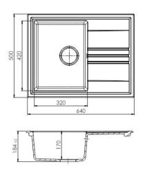 GraniteMy Vesi ekstra plitka granitna nadgradna črna pomivalno korito 64x50cm z odcejalnikom, obrnljiva, s bakrenim čepom 1208967297