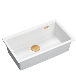 Quadri Newport II grote en diepe spoelbak van graniet, opbouw en onderbouw, witte spoelbak 76x45 cm met koperen plug 1208967304
