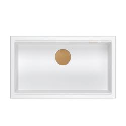 Quadri Newport II grote en diepe spoelbak van graniet, opbouw en onderbouw, witte spoelbak 76x45 cm met koperen plug 1208967304