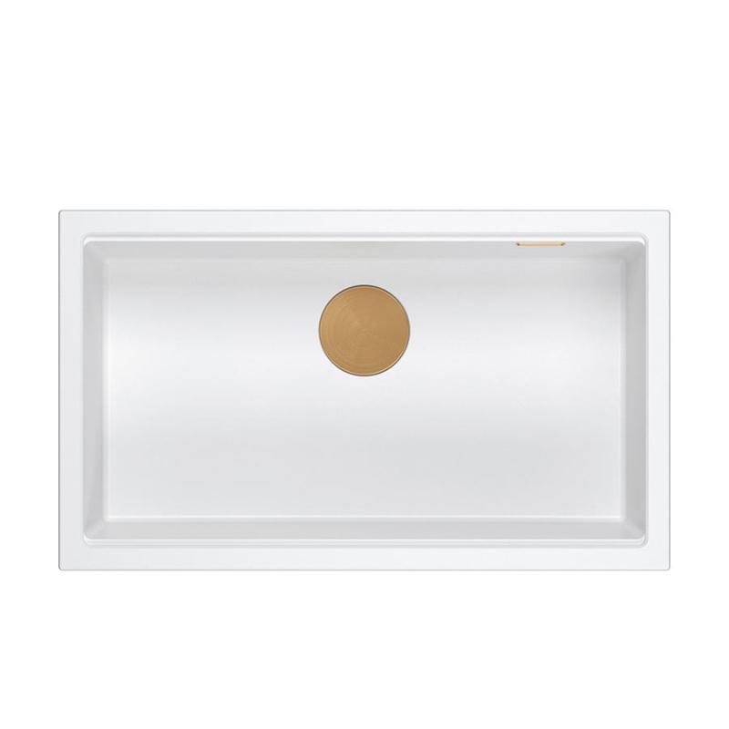 Quadri Newport II grote en diepe spoelbak van graniet, opbouw en onderbouw, witte spoelbak 76x45 cm met koperen plug 1208967304
