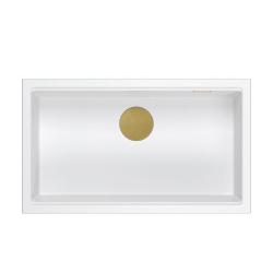 Quadri Newport II grote en diepe spoelbak graniet opbouw en onderbouw wit spoelbak 76x45cm met gouden plug 1208967305