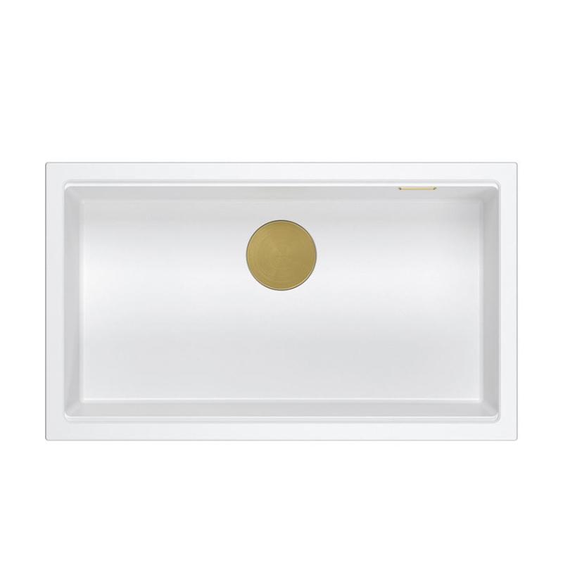 Quadri Newport II grote en diepe spoelbak graniet opbouw en onderbouw wit spoelbak 76x45cm met gouden plug 1208967305