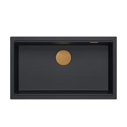 Quadri Newport II velika in globoka pomivalno korito granit nadgradnja in vgradnja črna pomivalno korito 76x45cm z bakrenim čepom 1208967306