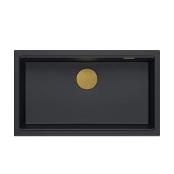 Quadri Newport II velika in globoka granitna pomivalno korito za zgornjo in spodnjo montažo črne barve 76x45cm z zlato odtočno zaporko 1208967307