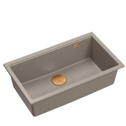 Quadri Newport II velika in globoka granitna pomivalno korito, montaža na pult in pod pult, taupe barva, mere 76x45cm, s bakrenim čepom 1208967308